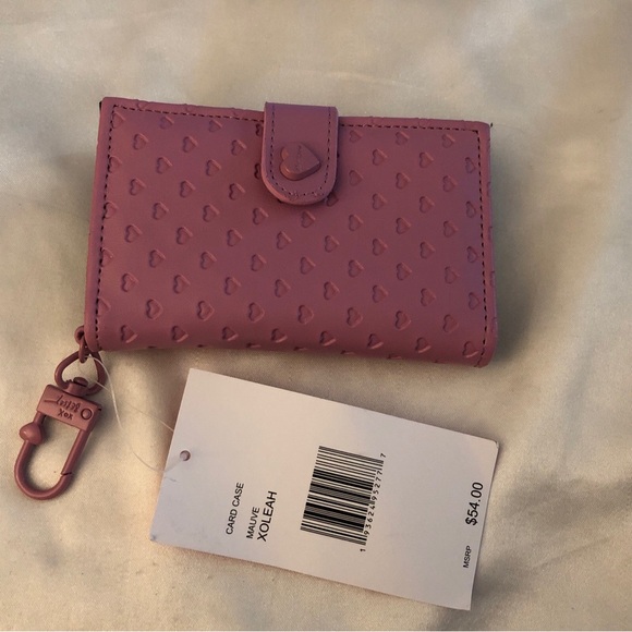 Betsey Johnson Mauve Card Case Wallet & Key Ring Embossed Heart Pattern NWT - Picture 10 of 16